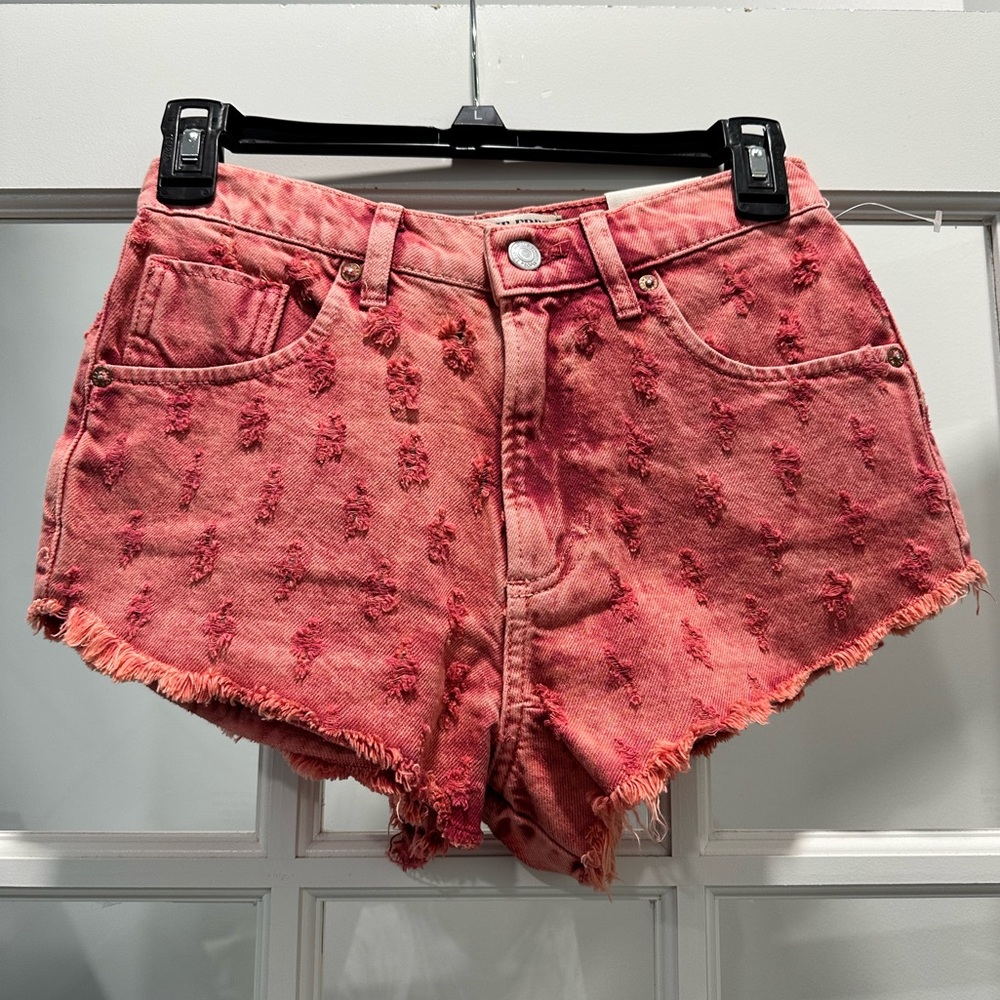 Free People Mixed Emotions Distressed High-Low Denim Shorts - Size 24 - Picture 8 of 15